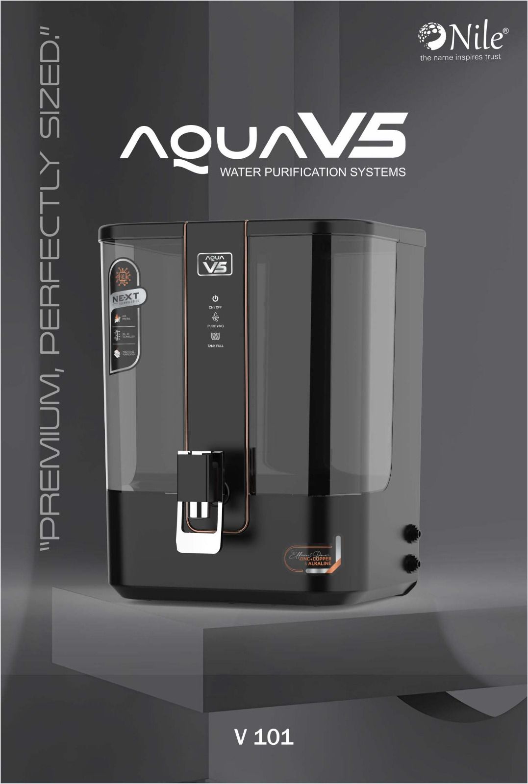 Aqua V5 Ro Water Purifier 10L | Alkaline + Copper + Zinc | Active Carbon Filter | Advanced 7-Stage Purification | Premium Sleek Design