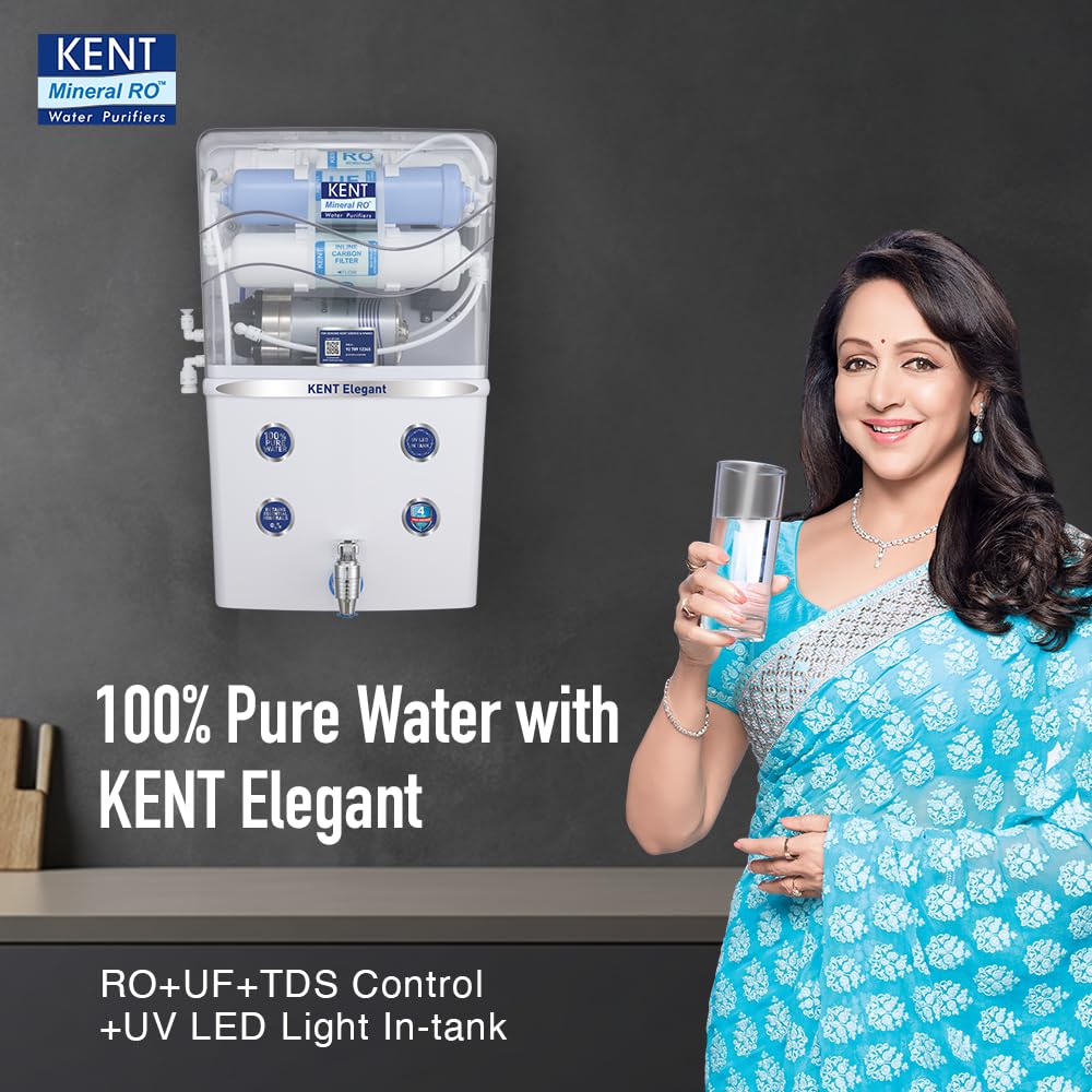 Kent Elegant Ro Water Purifier | 4 Years Free Service | Isi Marked | Multiple Purification Process | Ro + Uf + Tds Control + Uv Led Tank | 8L Tank | 15 Lph Flow | White 4 Kent Elegant Ro Water Purifier | 4 Years Free Service | Isi Marked | Multiple Purification Process | Ro + Uf + Tds Control + Uv Led Tank | 8L Tank | 15 Lph Flow | White - Image 4
